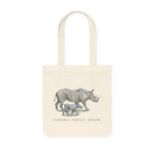 Rhino Mother & Calf Woven Tote Bag